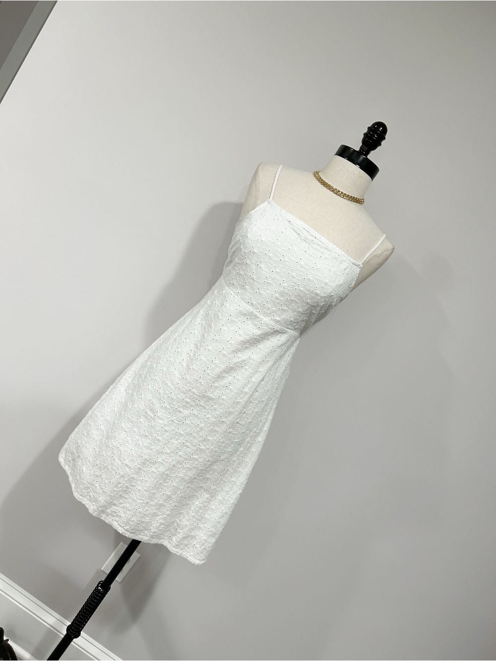 Roxy White Eyelet Mini Spaghetti-Strap Dress